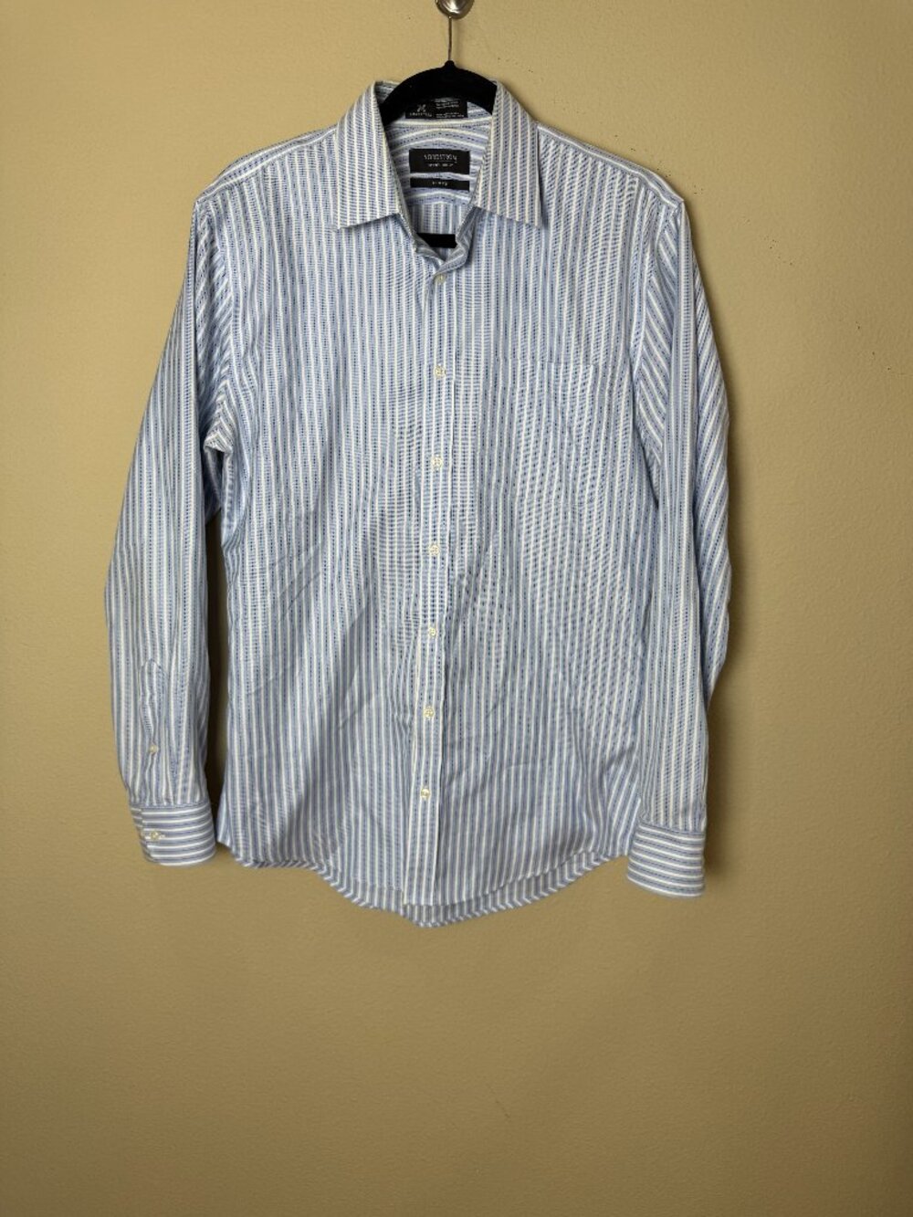 Nordstrom Men's Shop Trim Fit Wrinkle Free Blue Striped Dress Shirt 15 1/2 34-35